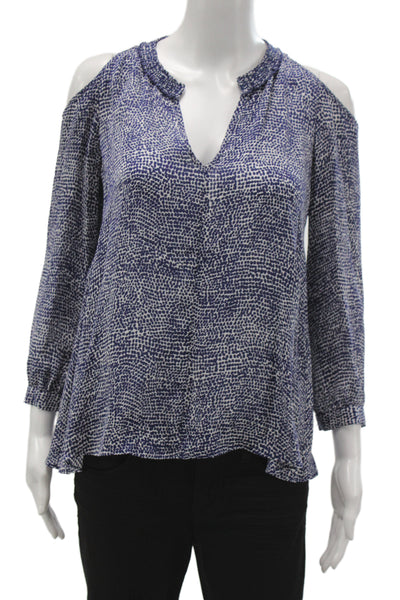 Derek Lam 10 Crosby Women Tunic VNeck Blue Silk Animal Print Long Sleeve Size 0