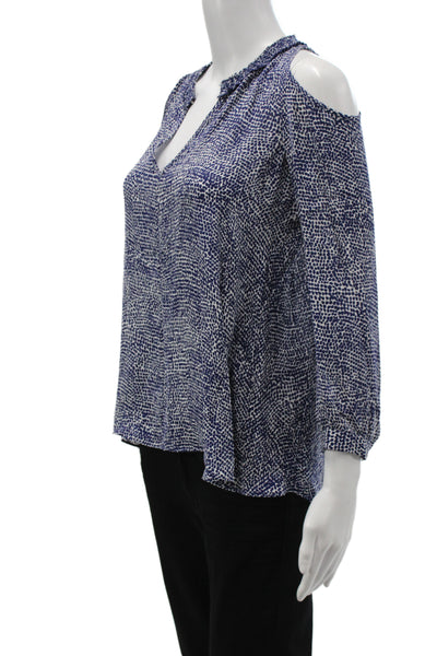 Derek Lam 10 Crosby Women Tunic VNeck Blue Silk Animal Print Long Sleeve Size 0