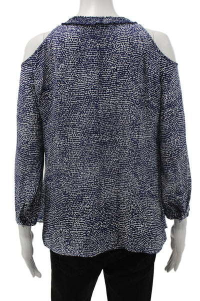 Derek Lam 10 Crosby Women Tunic VNeck Blue Silk Animal Print Long Sleeve Size 0