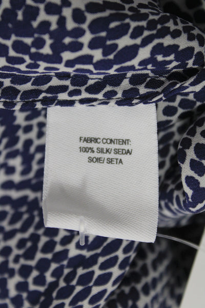 Derek Lam 10 Crosby Women Tunic VNeck Blue Silk Animal Print Long Sleeve Size 0