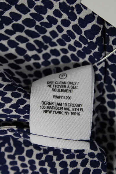 Derek Lam 10 Crosby Women Tunic VNeck Blue Silk Animal Print Long Sleeve Size 0