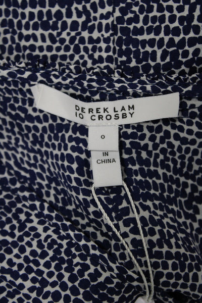 Derek Lam 10 Crosby Women Tunic VNeck Blue Silk Animal Print Long Sleeve Size 0
