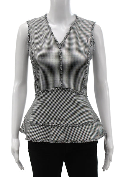 Altuzarra Women Basic Sleeveless V-Neck Check Cotton Zip Blouse Size 34