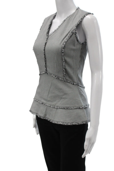 Altuzarra Women Basic Sleeveless V-Neck Check Cotton Zip Blouse Size 34