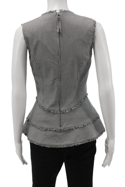 Altuzarra Women Basic Sleeveless V-Neck Check Cotton Zip Blouse Size 34