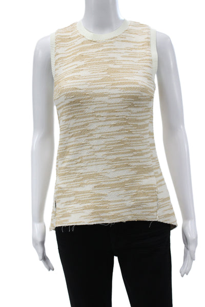 Derek Lam Women Beige Striped Crew Neck Sleeveless Basic Tank Cotton Size 36