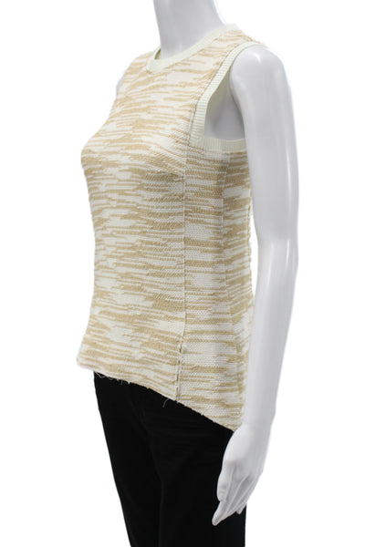 Derek Lam Women Beige Striped Crew Neck Sleeveless Basic Tank Cotton Size 36