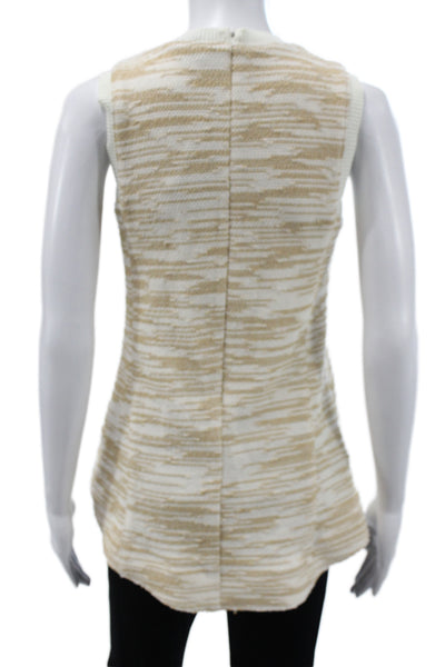 Derek Lam Women Beige Striped Crew Neck Sleeveless Basic Tank Cotton Size 36