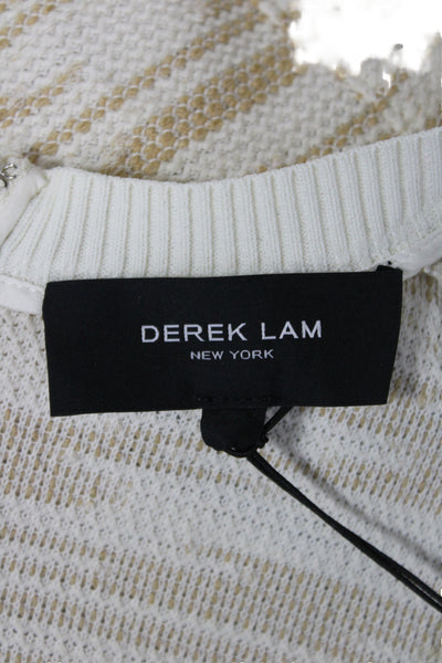 Derek Lam Women Beige Striped Crew Neck Sleeveless Basic Tank Cotton Size 36