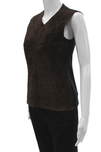 Derek Lam Women Calfskin Leather V-Neck Sleeveless Tank Brown Zip Size 2