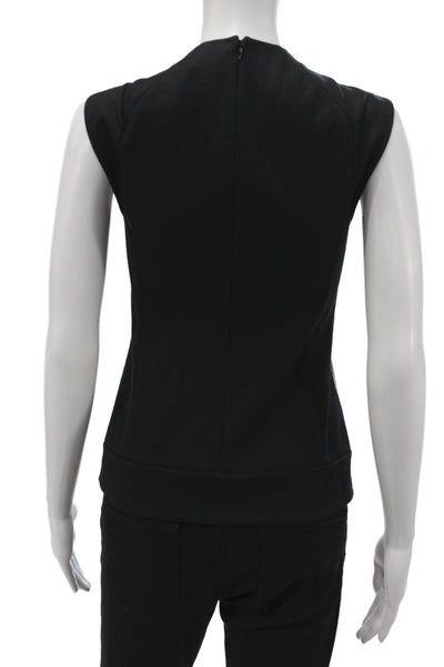 Derek Lam Women Calfskin Leather V-Neck Sleeveless Tank Brown Zip Size 2