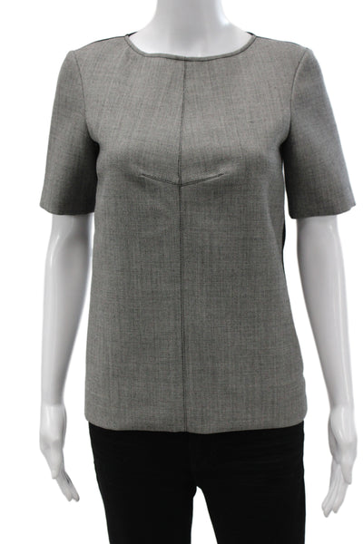 Derek Lam Women Black Wool Colorblock Round Neck Short Sleeve Blouse Size 0
