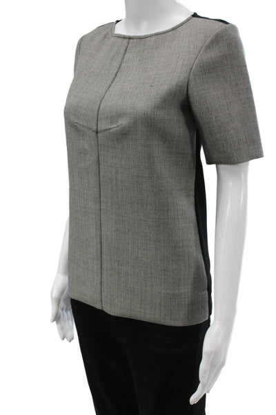 Derek Lam Women Black Wool Colorblock Round Neck Short Sleeve Blouse Size 0