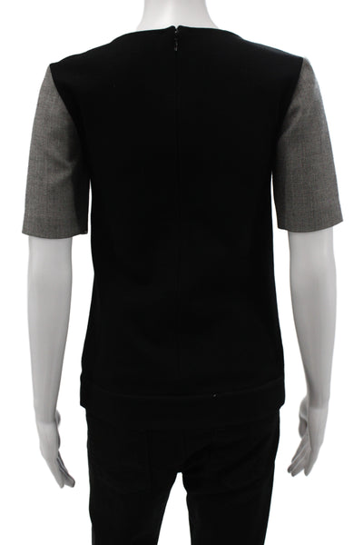 Derek Lam Women Black Wool Colorblock Round Neck Short Sleeve Blouse Size 0