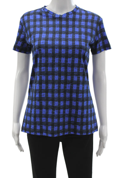 Derek Lam Women Black Plaid Cotton Jersey T-Shirt Crew Neck Short Sleeve Size S