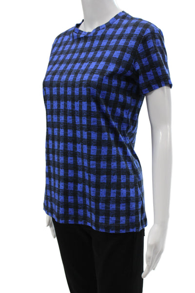 Derek Lam Women Black Plaid Cotton Jersey T-Shirt Crew Neck Short Sleeve Size S
