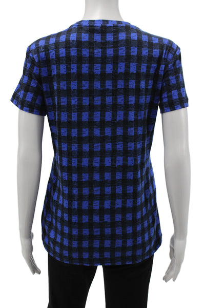 Derek Lam Women Black Plaid Cotton Jersey T-Shirt Crew Neck Short Sleeve Size S