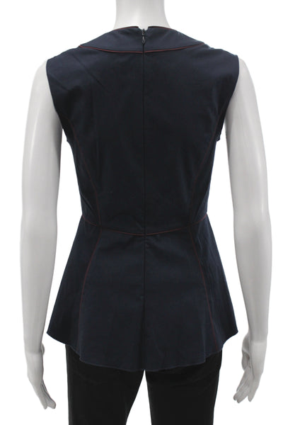 Derek Lam Women Basic V-Neck Sleeveless Blue Cotton Zip Blouse Size 2