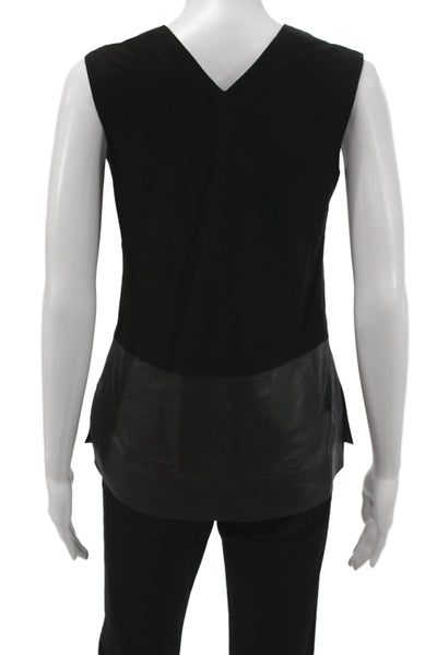 Vince Women Basic Leather Tank Black V-Neck Colorblock Sleeveless Size 0