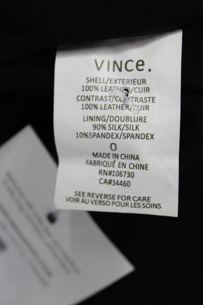 Vince Women Basic Leather Tank Black V-Neck Colorblock Sleeveless Size 0