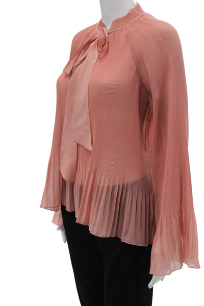 Derek Lam 10 Crosby Womens Tunic Blouse Pink High Neck Tie Long Sleeve Size 6