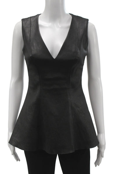 Cushnie Et Ochs Women Leather V-Neck Sleeveless Basic Tank Black Size 0