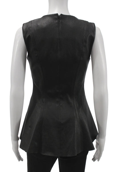 Cushnie Et Ochs Women Leather V-Neck Sleeveless Basic Tank Black Size 0