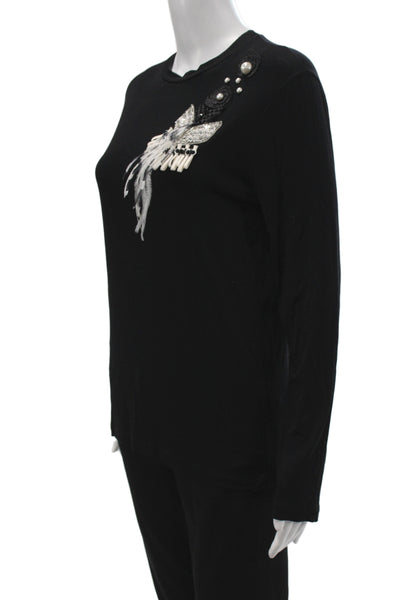 Prabal Gurung Womens Jersey Tee Black Crewneck Long Sleeve Butterfly Size XS
