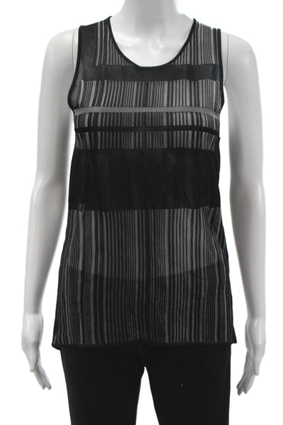 Helmut Lang Women Black Striped Scoop Neck Sleeveless Basic Tank Size 0P