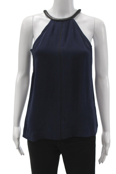 Yigal Azrouel Women Silk Halter Tank Top Blue Basic Sleeveless Size 0