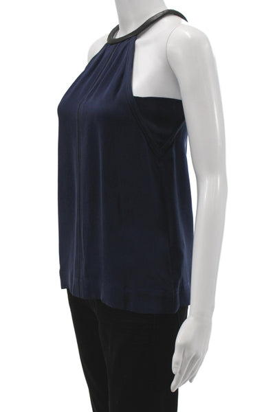 Yigal Azrouel Women Silk Halter Tank Top Blue Basic Sleeveless Size 0