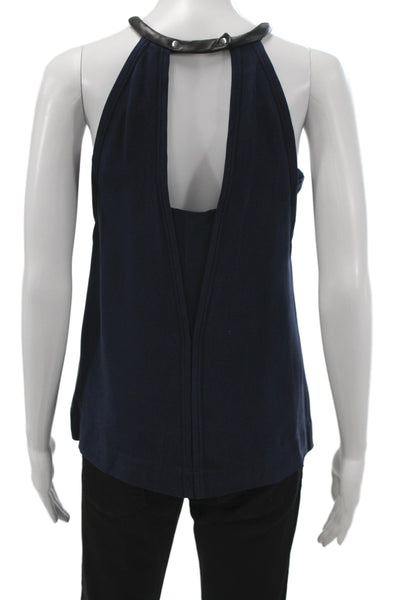 Yigal Azrouel Women Silk Halter Tank Top Blue Basic Sleeveless Size 0