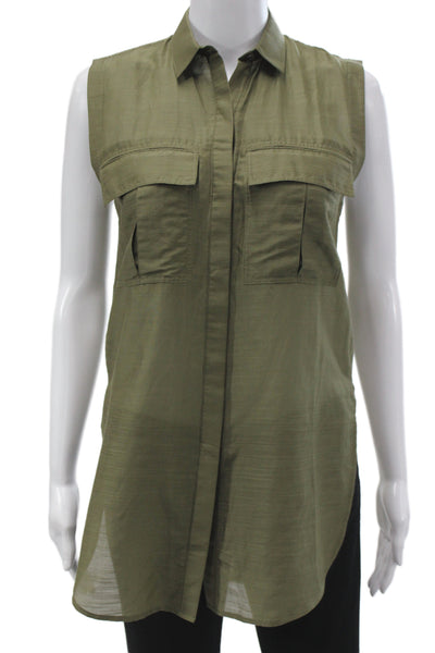 Helmut Lang Women Sleeveless Collared Military Tunic Button-Up Green Size 0P