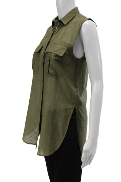 Helmut Lang Women Sleeveless Collared Military Tunic Button-Up Green Size 0P