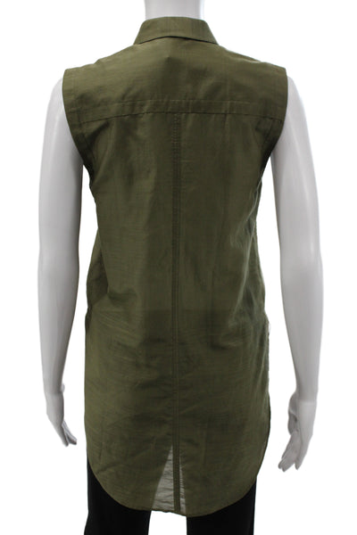Helmut Lang Women Sleeveless Collared Military Tunic Button-Up Green Size 0P