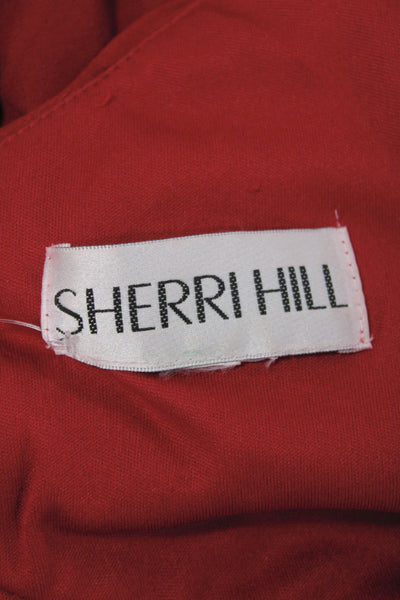 Sherri Hill Women Sheath Dress Red One Shoulder Zip Mid-Calf Size S