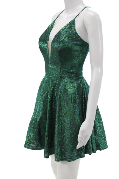 JVN by Jovani Womens A-Line Green V-Neck Lace-Up Sleeveless Party Dress Size 4