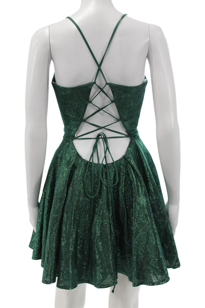 JVN by Jovani Womens A-Line Green V-Neck Lace-Up Sleeveless Party Dress Size 4