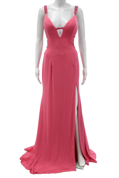 Jovani Women Maxi Dress Pink V-Neck Sleeveless Zip 100% Polyester Size 8