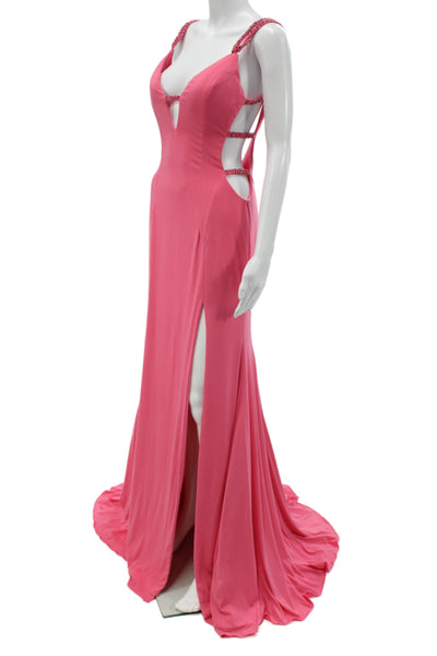 Jovani Women Maxi Dress Pink V-Neck Sleeveless Zip 100% Polyester Size 8