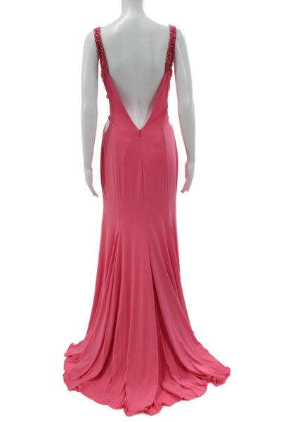 Jovani Women Maxi Dress Pink V-Neck Sleeveless Zip 100% Polyester Size 8