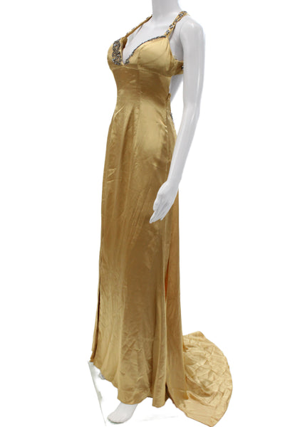 Paris by Tony Bowls Women Maxi Halter Dress Gold Zip Sleeveless Long Size 2