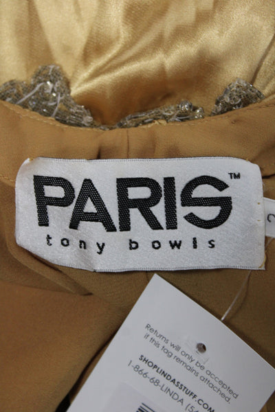 Paris by Tony Bowls Women Maxi Halter Dress Gold Zip Sleeveless Long Size 2