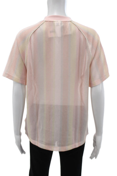 Adidas Womens Striped V-Neck Jersey T-Shirt Multicolor Short Sleeve Size S