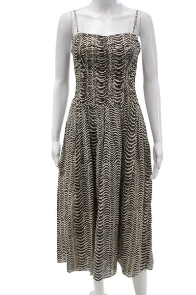 Madewell Women Sundress Brown Animal Print Square Neck Knee Length Size 0