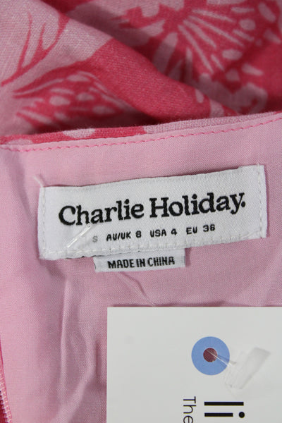 Charlie Holiday Womens Pink Floral Mini Dress Square Neck Sleeveless Size 4