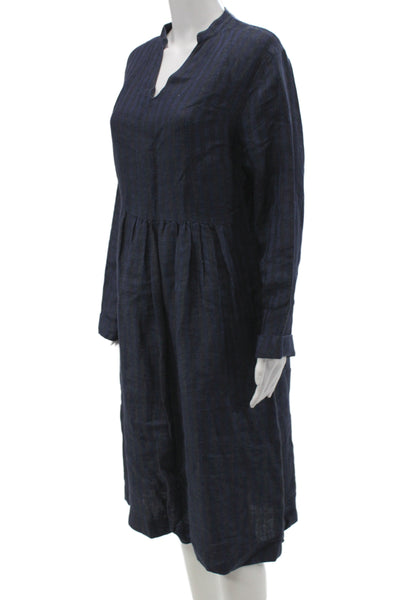 Massimo Alba Women Shift Dress Blue Striped Linen V-Neck Long Sleeve Size XL