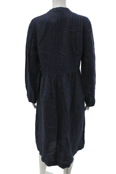 Massimo Alba Women Shift Dress Blue Striped Linen V-Neck Long Sleeve Size XL