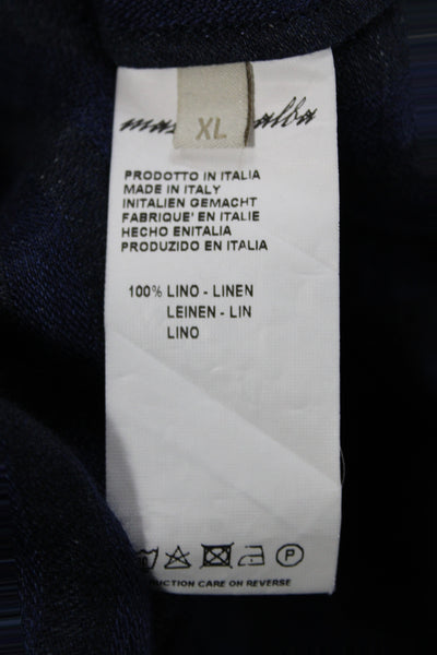 Massimo Alba Women Shift Dress Blue Striped Linen V-Neck Long Sleeve Size XL