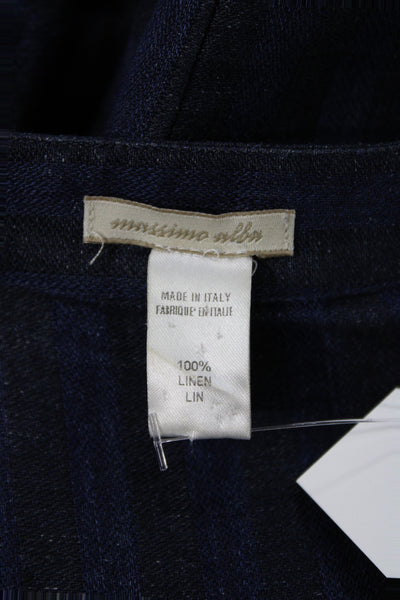 Massimo Alba Women Shift Dress Blue Striped Linen V-Neck Long Sleeve Size XL